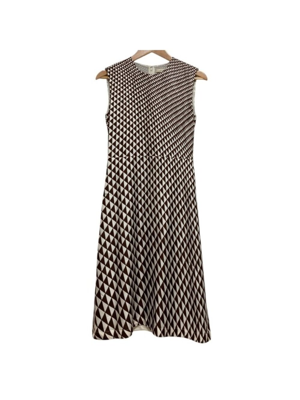 Celine Phoebe Philo Era Silk Geometric Print Long Sleeveless Dress Brown 36